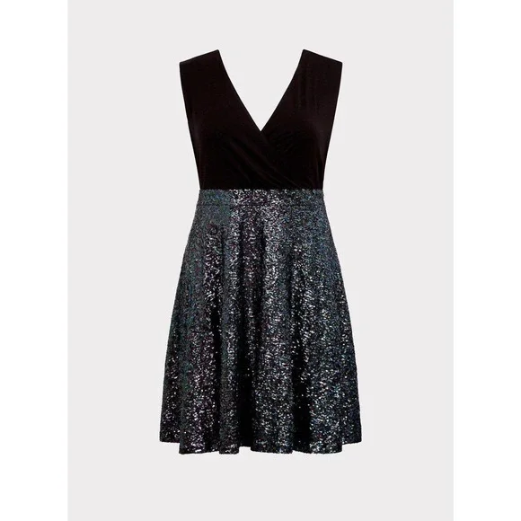 Torrid Special Occasion Black Sequin Skater Dress Black Women's Plus Size 24 - Picture 3 of 10
